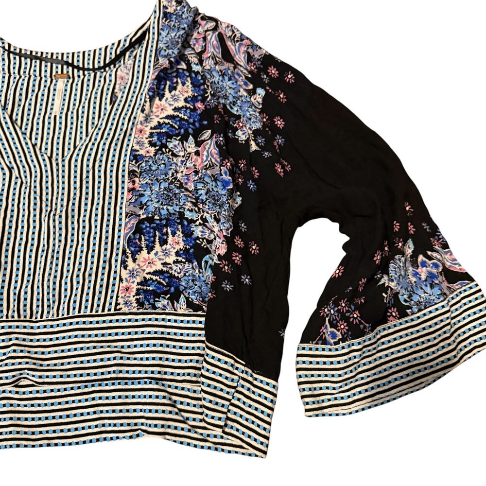 Free People Boho Floral Mixed Print Crop Top Blouse Size M - Picture 3 of 9